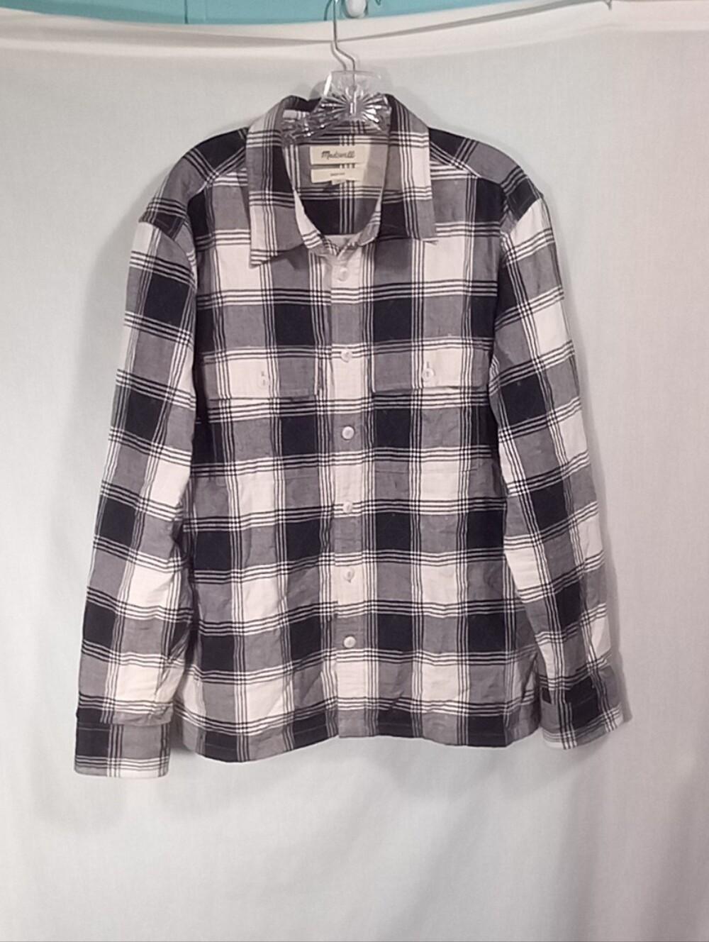 Madewell Men's Black White Plaid Easy Fit Quilted Shirt Jacket Size M